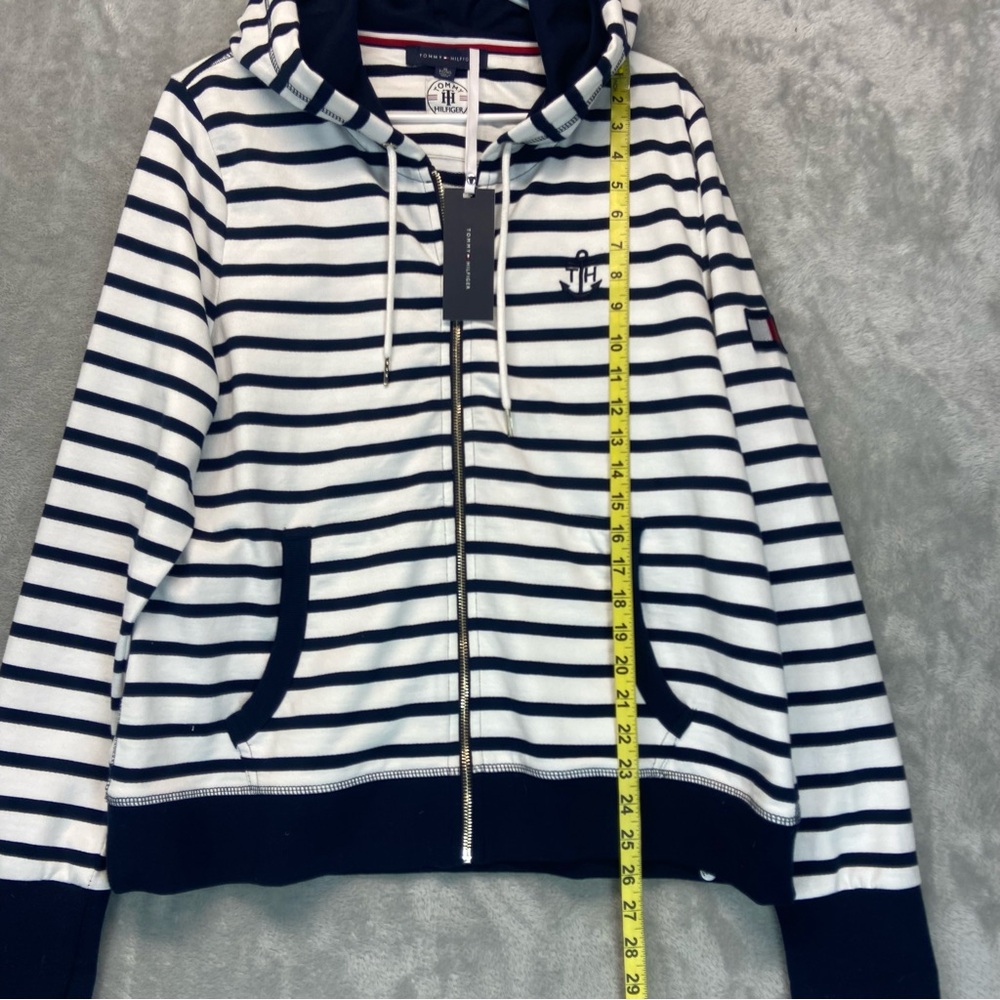 Tommy Hilfiger Nautical White Navy Stripped Zipper Front Hoddie - Picture 7 of 9